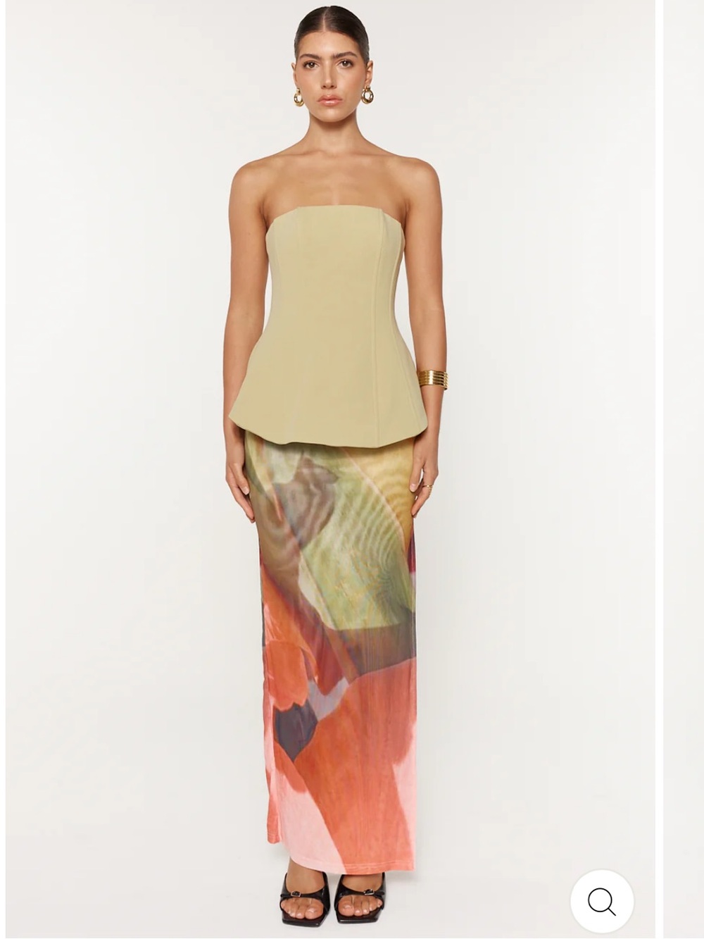 she is olla Green Strapless Dress with Colorful Maxi Skirt - Size L
